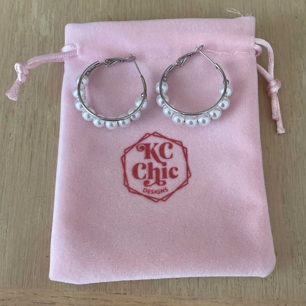 KC chic designs pearl hoops